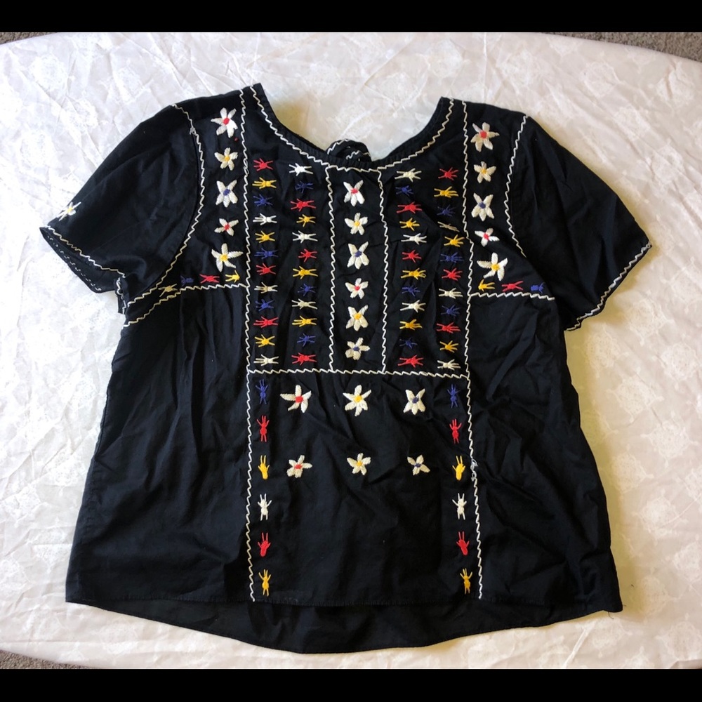 Madewell embroidered tie back cutout top